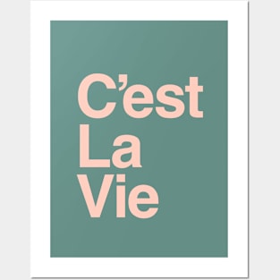 C'est La Vie in Green and Peach Pink Posters and Art